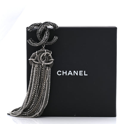 Chanel Ruthenium Crystal Chain Fringe CC Brooch Silver 5 of 5
