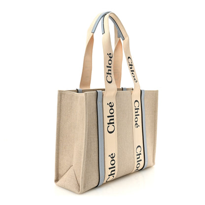 Chloe Linen Calfskin Medium Woody Ribbon Tote White Light Blue 3 of 9