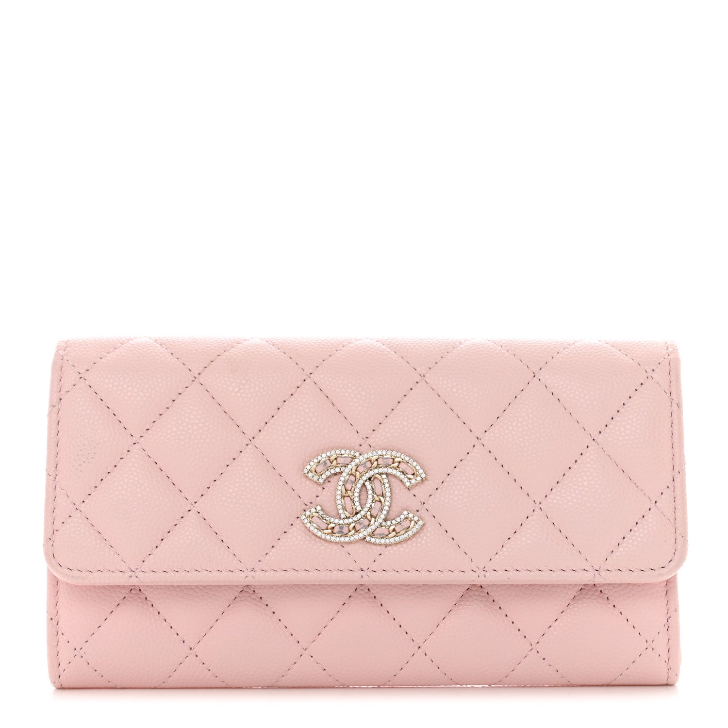 Chanel Caviar Quilted Crystal CC Large Gusset Flap Wallet Pink 1 of 12