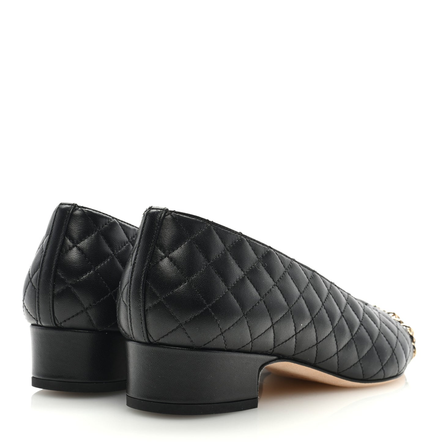Lambskin Grosgrain Metal Quilted Chain Cap Toe CC Pumps 40 Black
