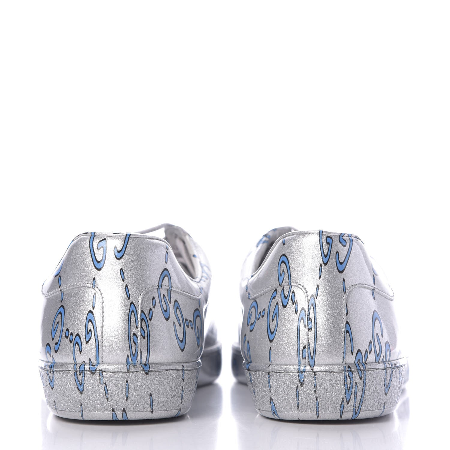 Gucci Miro Rubber Wax GucciGhost Print Mens New Ace Sneakers 10.5 Silver 7 of 11