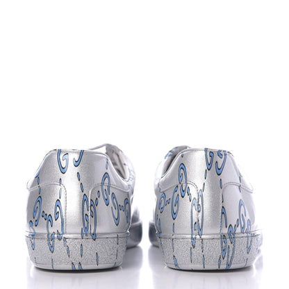 Gucci Miro Rubber Wax GucciGhost Print Mens New Ace Sneakers 10.5 Silver 7 of 11