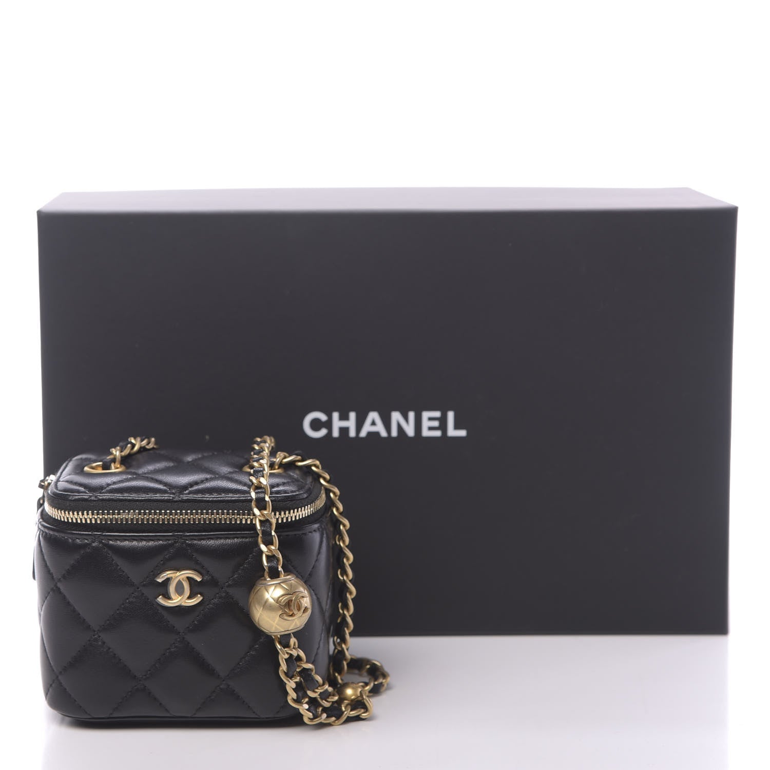 Chanel Lambskin Quilted Mini Pearl Crush Vanity Case With Chain Black 12 of 12