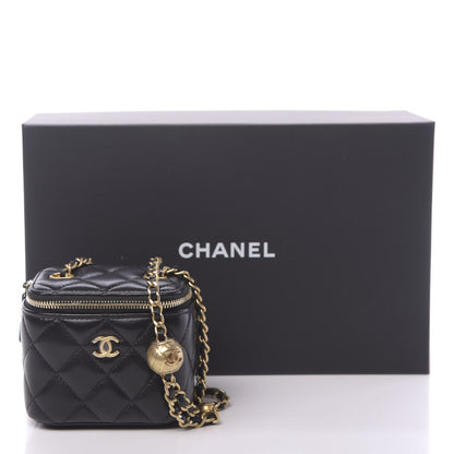 Chanel Lambskin Quilted Mini Pearl Crush Vanity Case With Chain Black 12 of 12