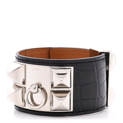Hermes Shiny Alligator Collier de Chien CDC Bracelet S Black 1 of 6