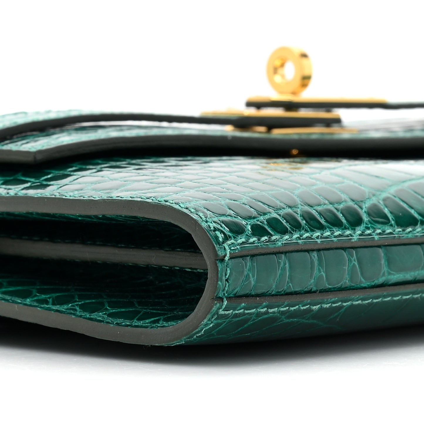 Shiny Alligator Kelly Wallet Longue Vert Emeraude