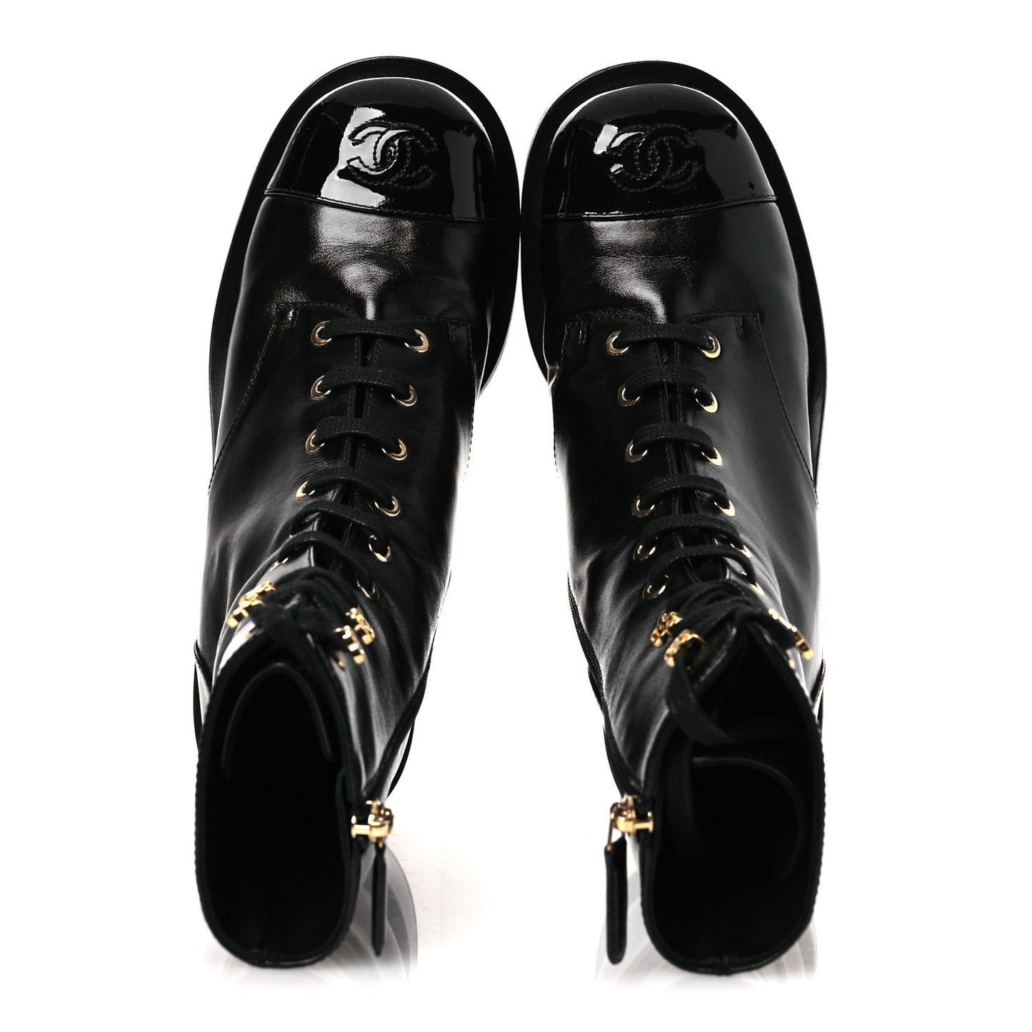 Shiny Calfskin Patent Cap Toe Lace Up Combat Boots 36.5 Black