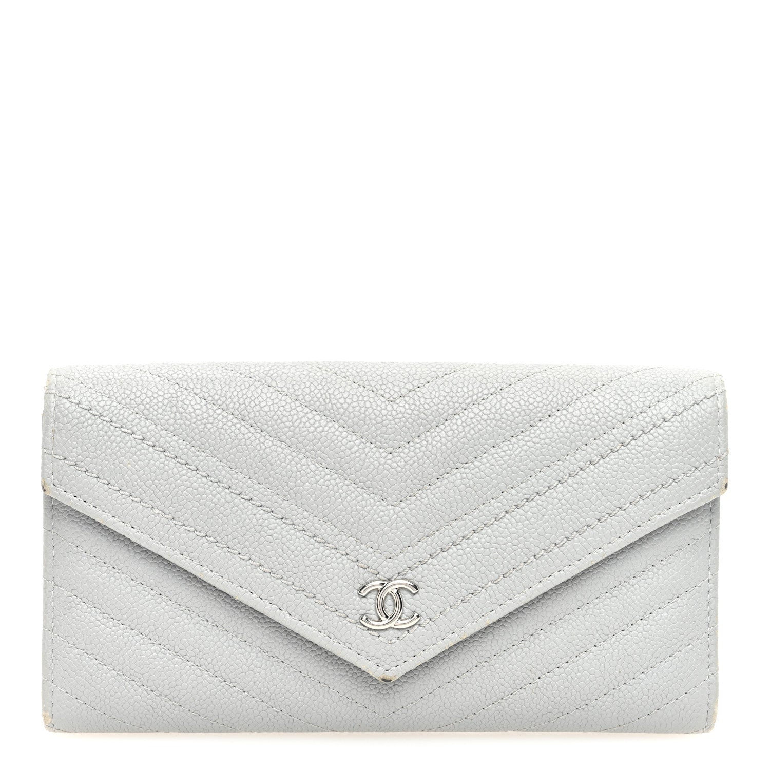 Chanel Caviar Chevron Quilted Large Gusset Flap Wallet Grey 1 of 9