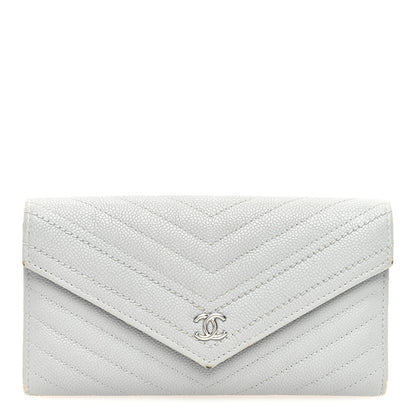 Chanel Caviar Chevron Quilted Large Gusset Flap Wallet Grey 1 of 9