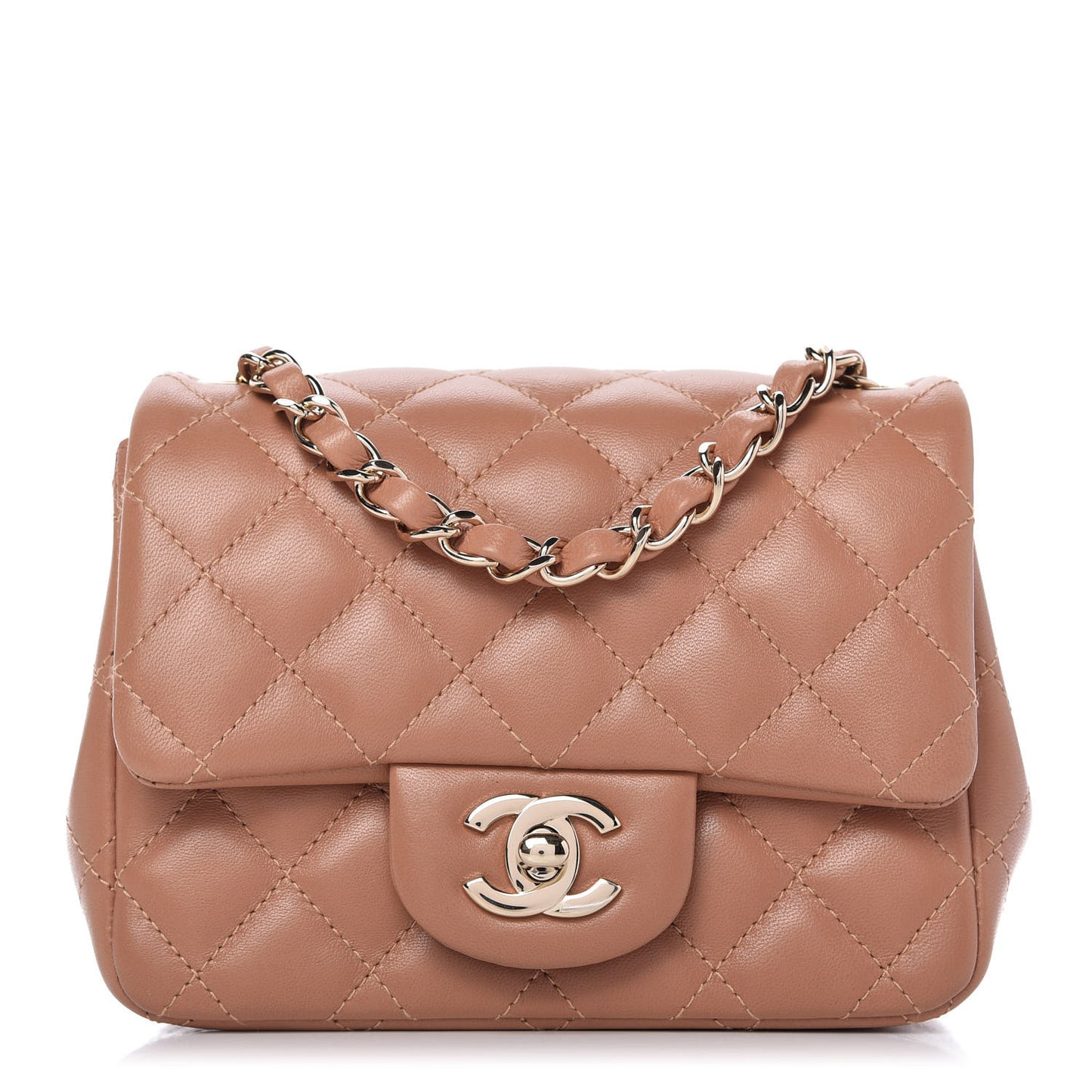 Lambskin Quilted Mini Square Flap Brown