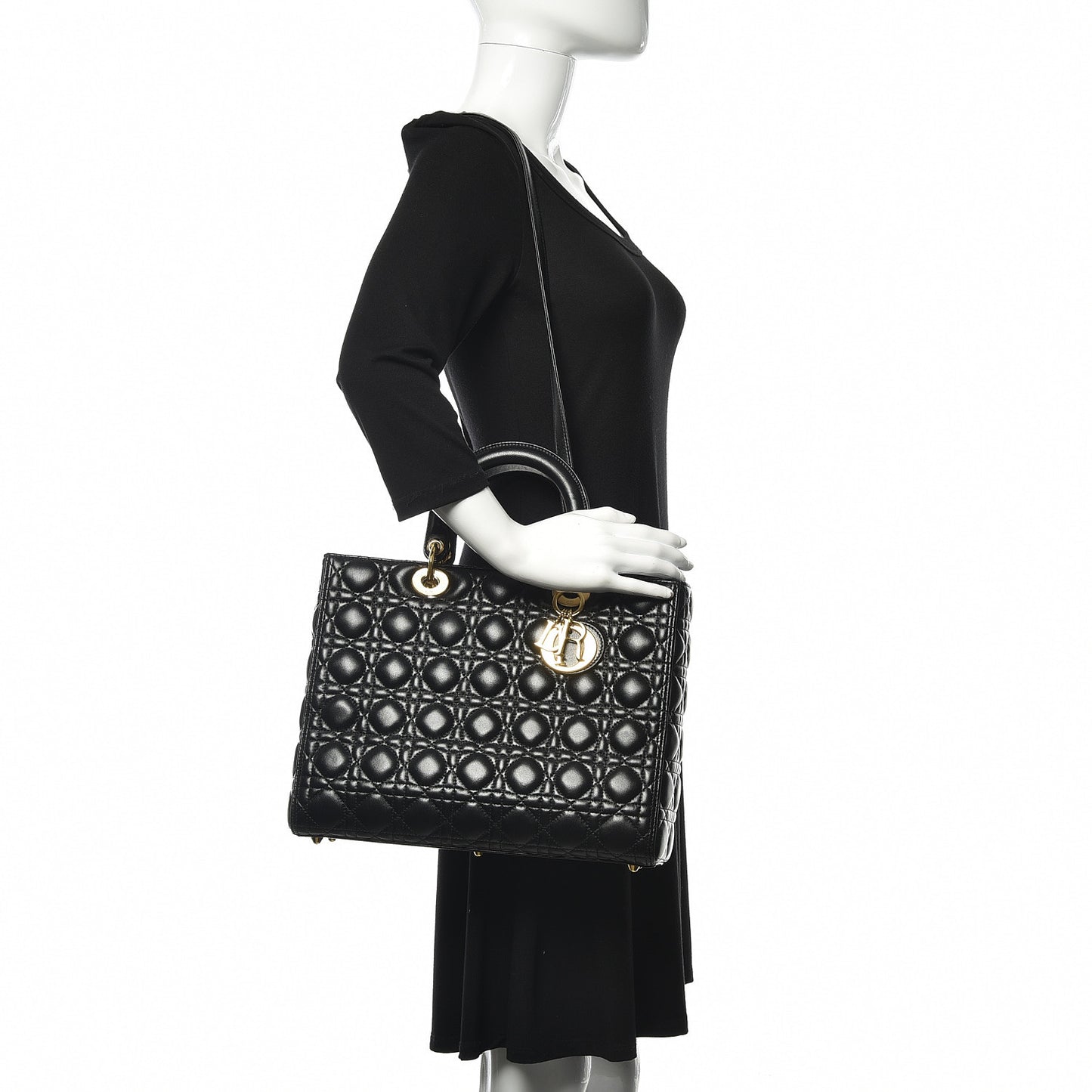 Lambskin Cannage Large Lady Dior Black