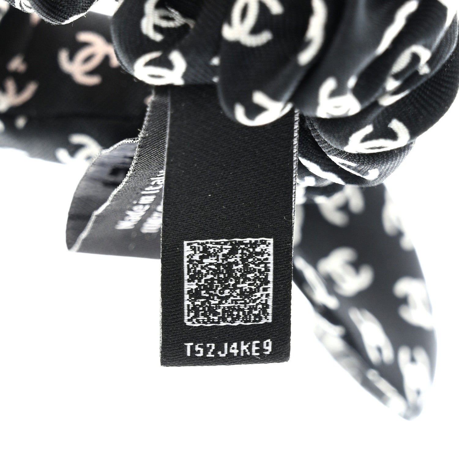 Chanel Silk Twill CC Scarf Hair Tie Black White 5 of 6