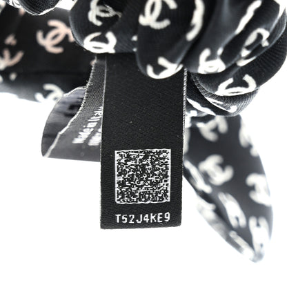 Chanel Silk Twill CC Scarf Hair Tie Black White 5 of 6