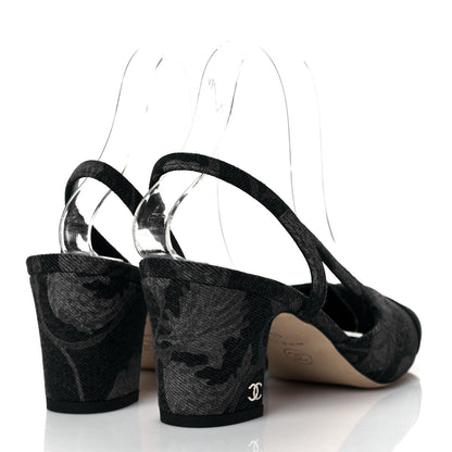 Chanel Denim Cap Toe CC Slingback Pumps 38 Charcoal Black Blue 4 of 10