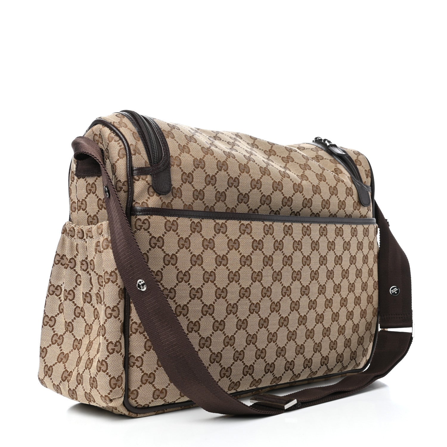 Gucci Monogram Natural Pigskin Large Diaper Bag Beige Ebony Cocoa Dark Chocolate 3 of 9