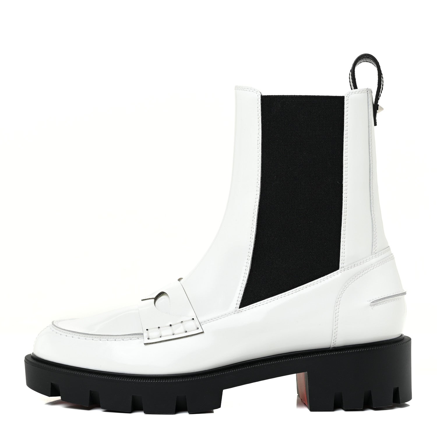 Christian Louboutin Calfskin Abrasivato Montezumo Lug Chelsea Boots 37.5 White Black 1 of 12
