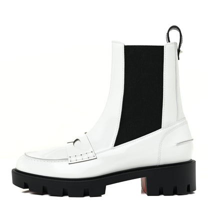 Christian Louboutin Calfskin Abrasivato Montezumo Lug Chelsea Boots 37.5 White Black 1 of 12