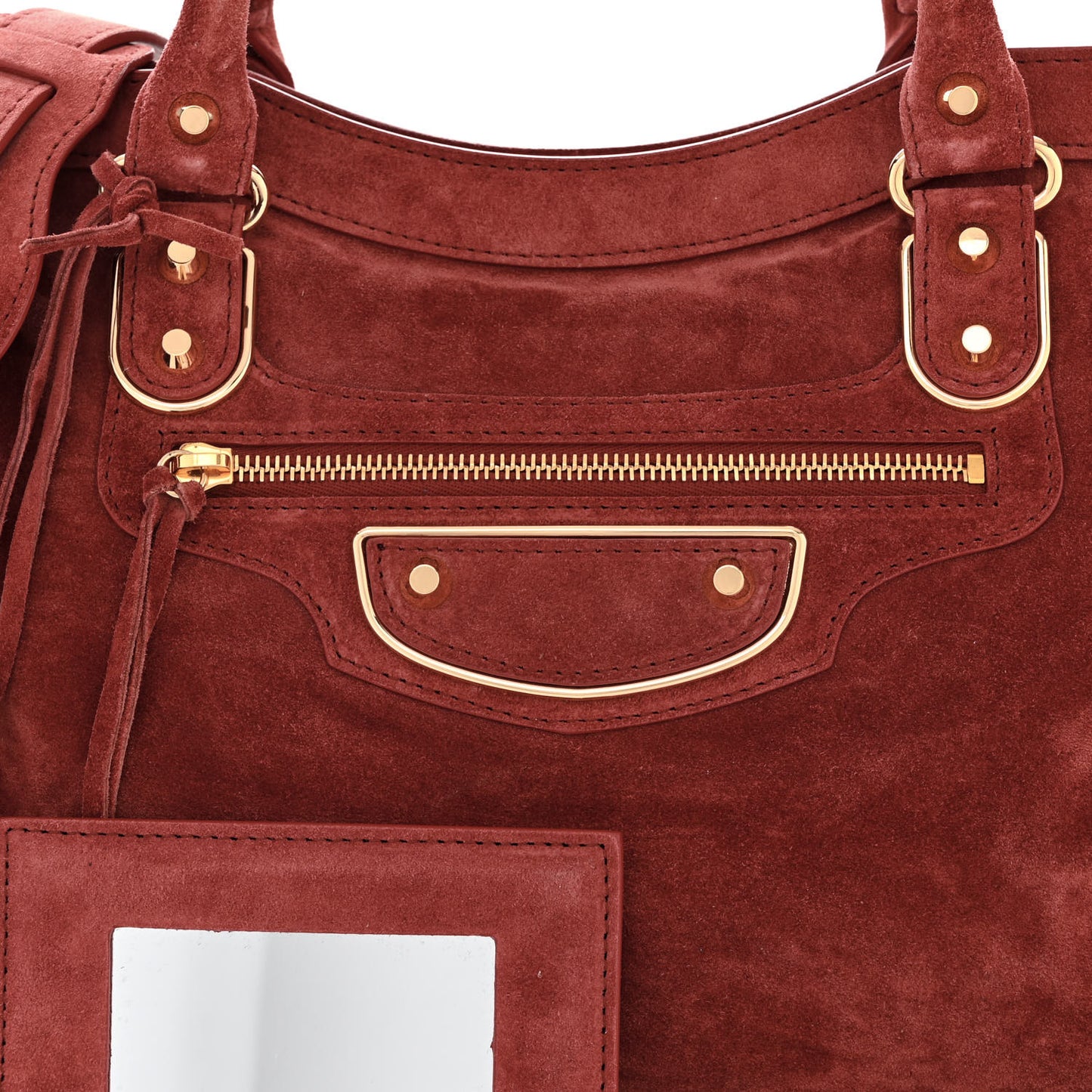 Baby Daim Suede Gold Metallic Edge Hardware City Bois De Rose Fonce