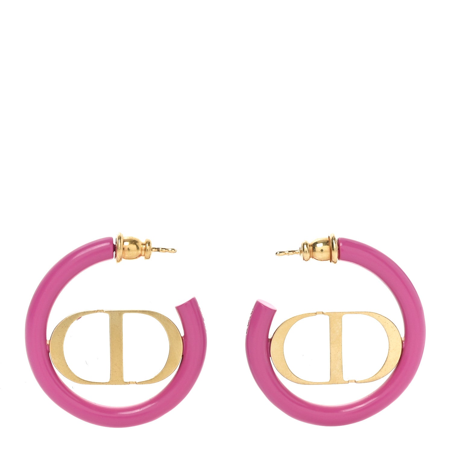 Christian Dior Metal Enamel 30 Montaigne Hoop Earrings Pink Gold 1 of 4