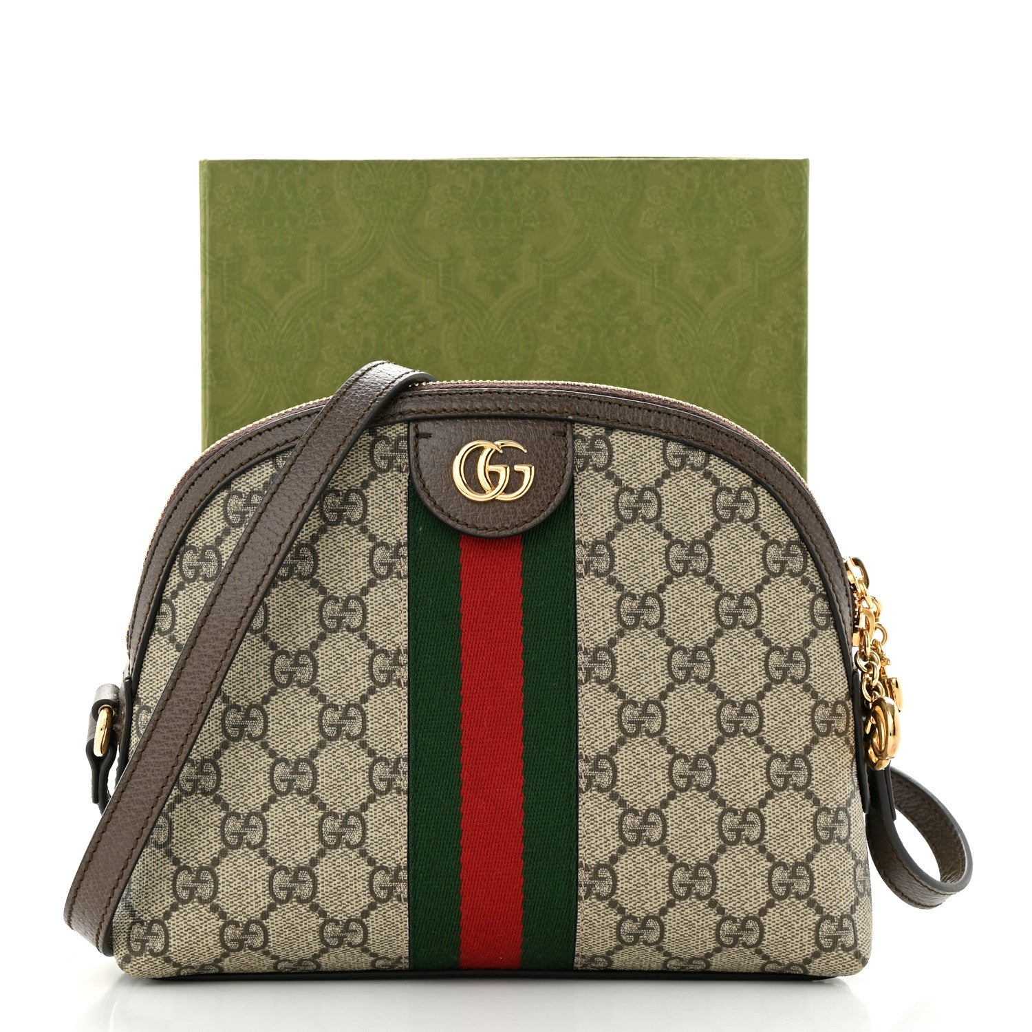 Gucci GG Supreme Monogram Textured Dollar Calfskin Web Small Ophidia Dome Shoulder Bag Beige Ebony New Acero 11 of 11