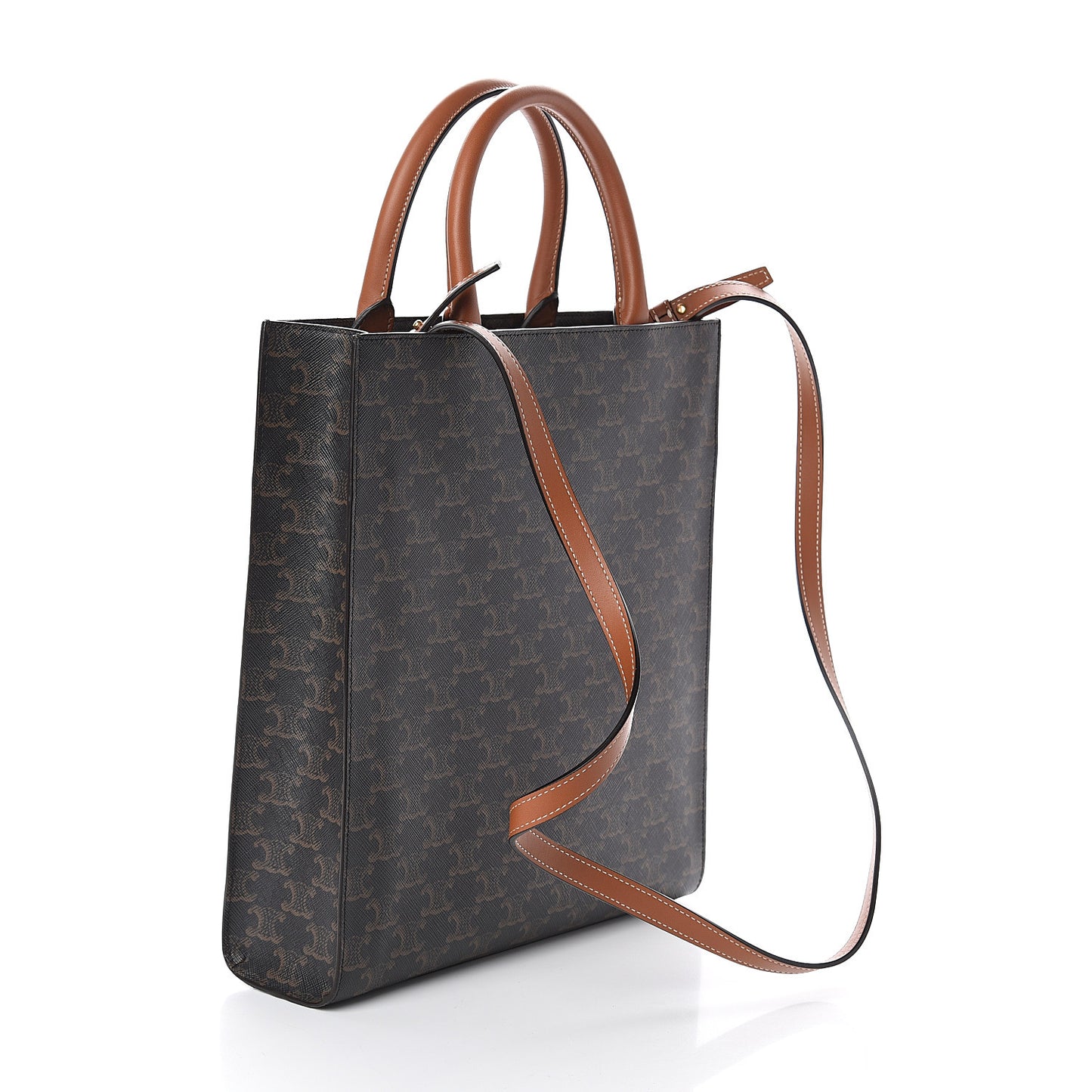 Triomphe Canvas Calfskin Small Vertical Cabas Tan