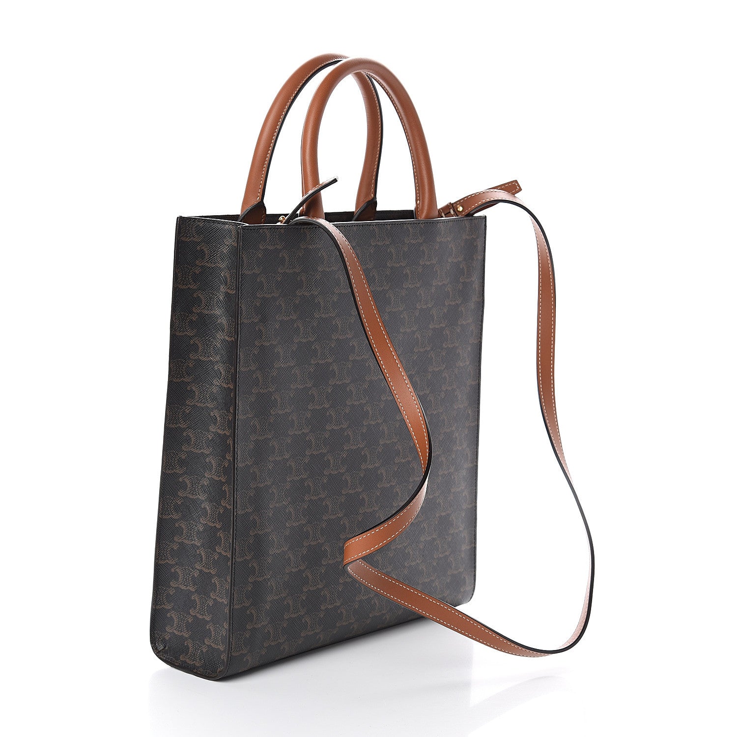 Celine Triomphe Canvas Calfskin Small Vertical Cabas Tan 2 of 8