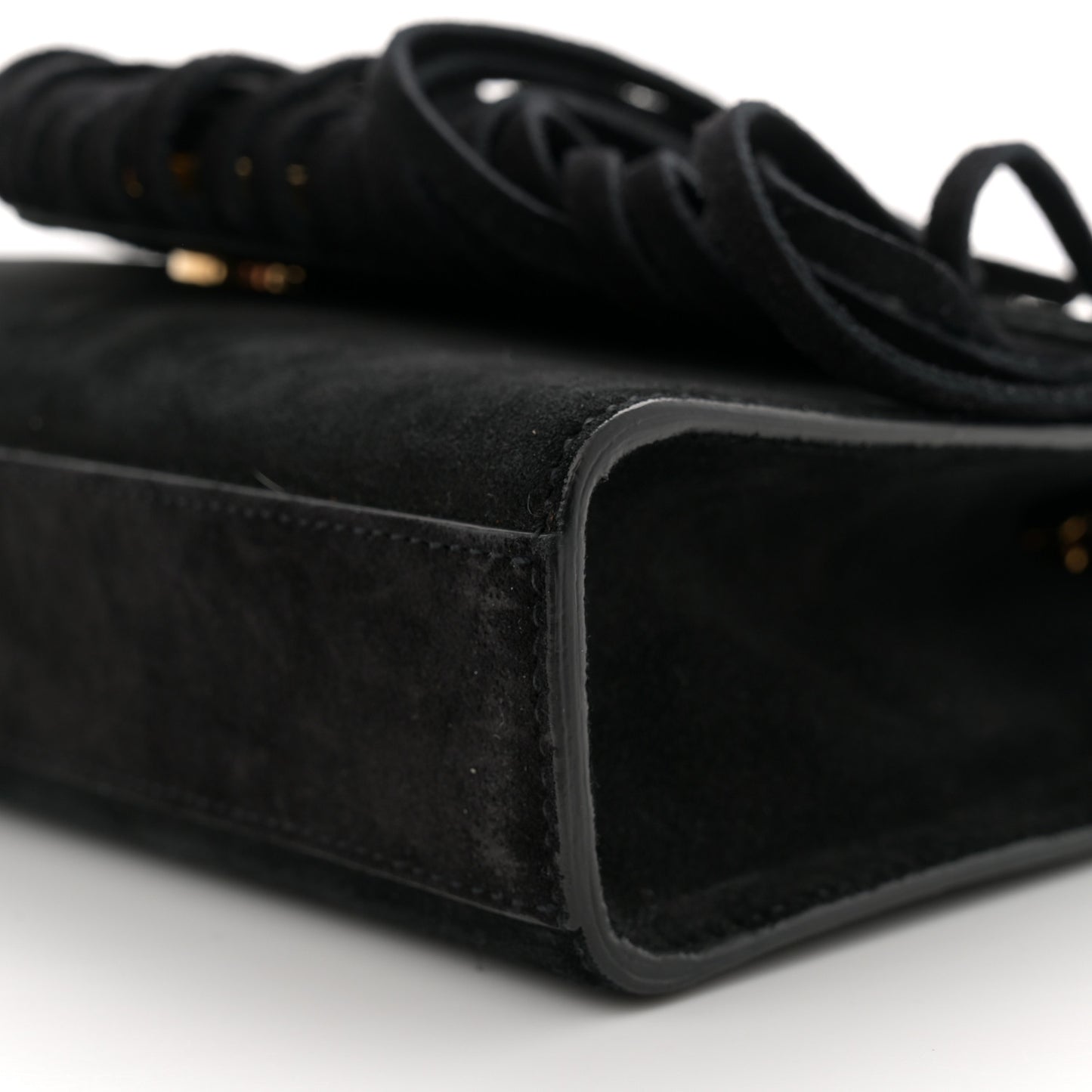 Suede Fringe Small Monogram Satchel Black