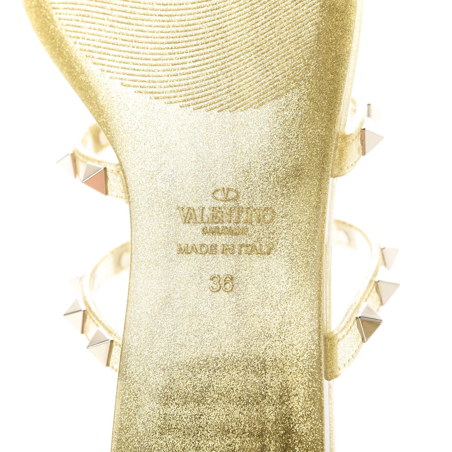 Valentino Garavani PVC Jelly Glitter Rockstud Caged Flat Thong Sandals 36 Oro 8 of 9