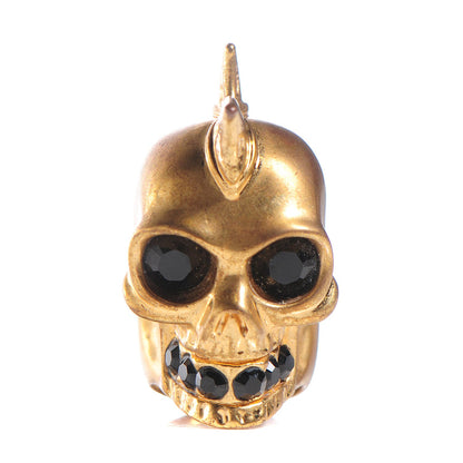 Alexander McQueen Crystal Shark Tooth Skull Ring 11 Gold Black 1 of 6