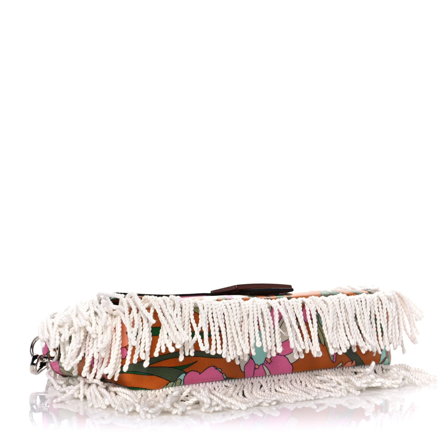 Fendi Coated Canvas Fringe Maxi Daisies Baguette Arancio White Multicolor 4 of 10