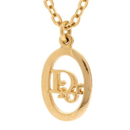 Christian Dior Metal CD Logo Oval Pendant Necklace Gold 4 of 5