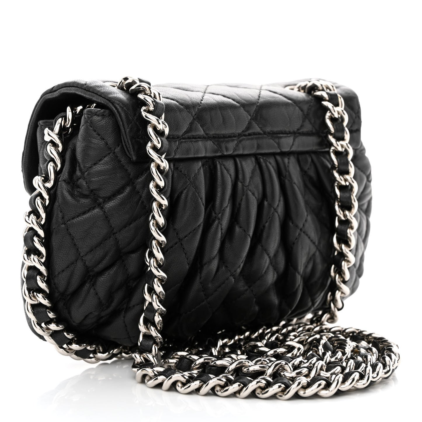 Washed Lambskin Quilted Mini Chain Around Flap Black