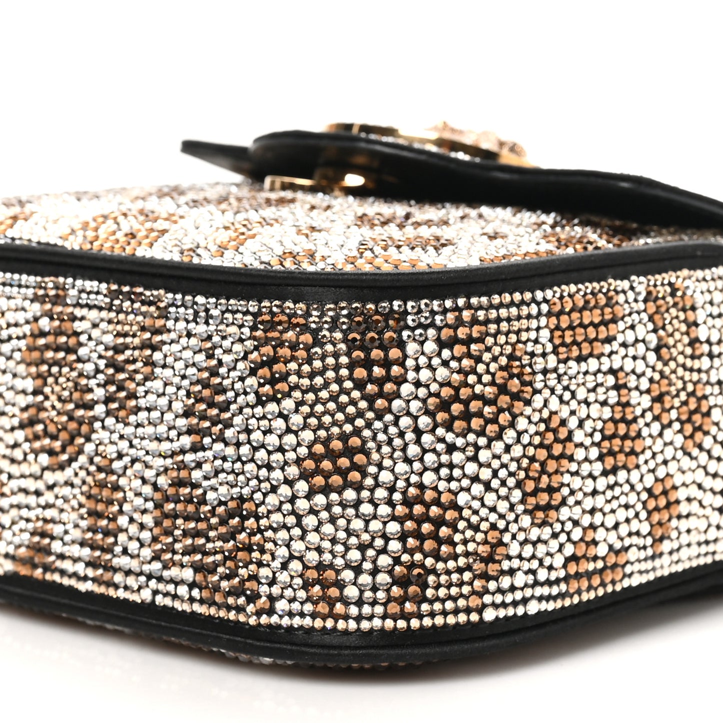 Satin Crystal Studded Leopard Mini La Medusa Bag Black