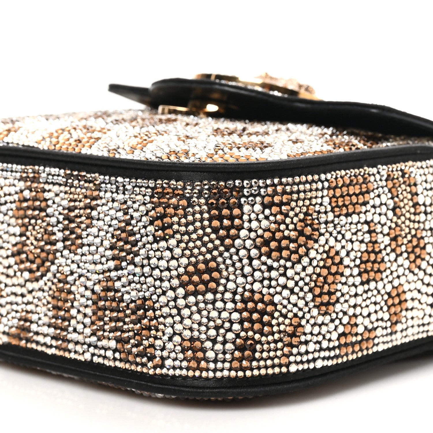 Versace Satin Crystal Studded Leopard Mini La Medusa Bag Black 8 of 9