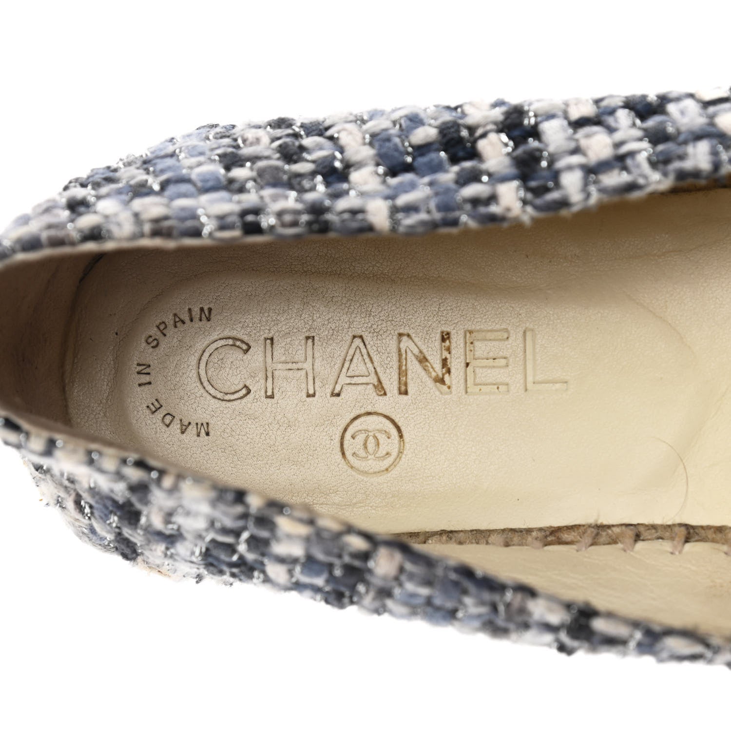 Chanel Metallic Tweed Lambskin CC Espadrilles 38 Blue Black Silver 8 of 11