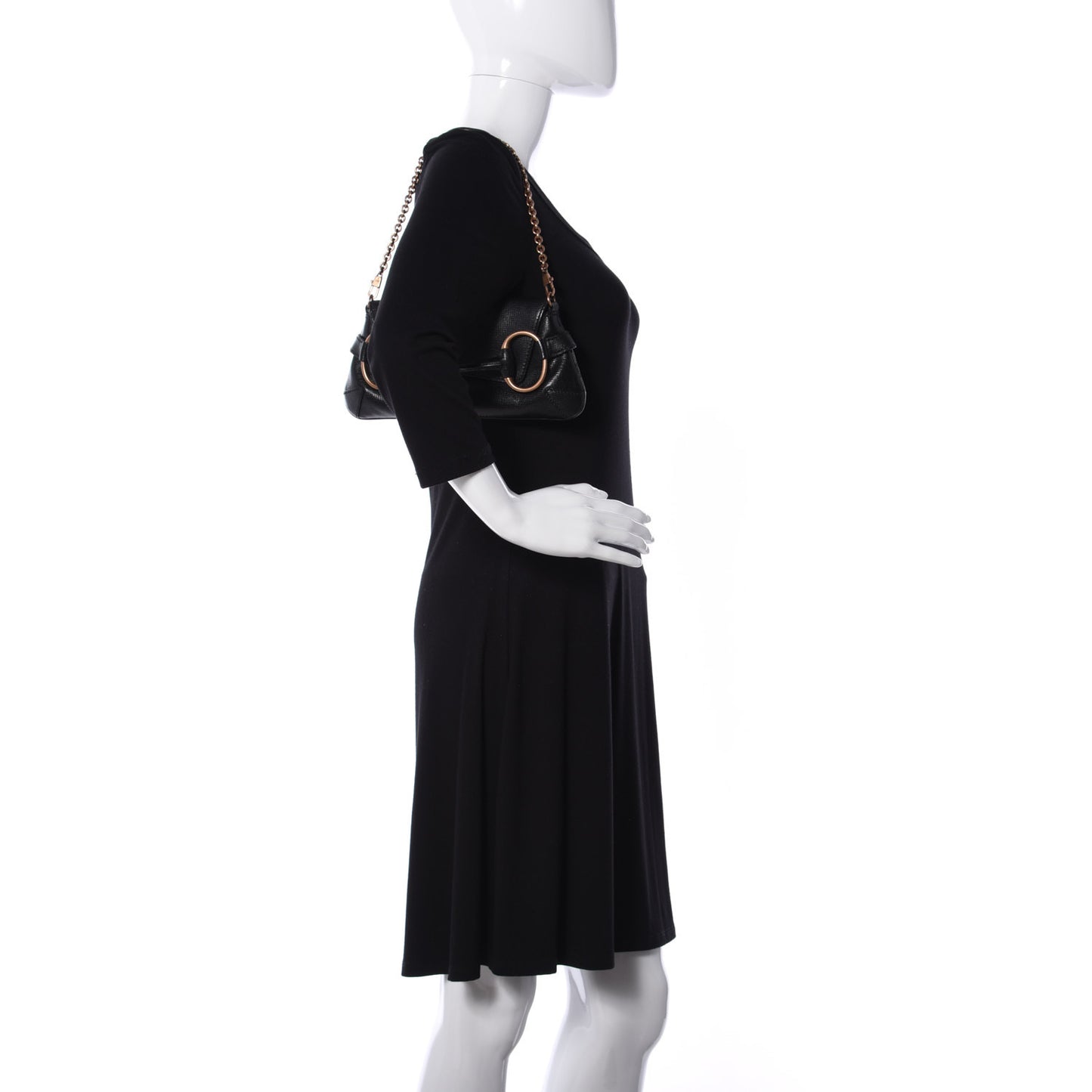 Textured Calfskin Horsebit Chain Clutch Black