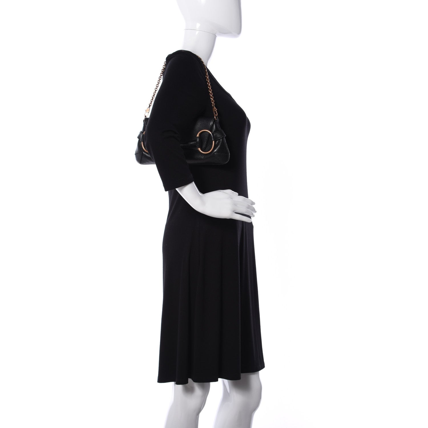 Gucci Textured Calfskin Horsebit Chain Clutch Black 2 of 10