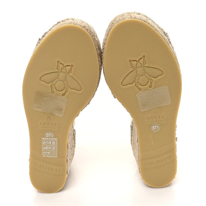 Gucci Monogram Patches Ankle Wrap Platform 35/120mm Espadrille Wedges 37.5 Beige White 5 of 9