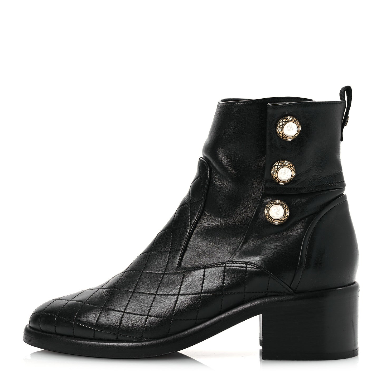 Lambskin Pearl Short Boots 40.5 Black
