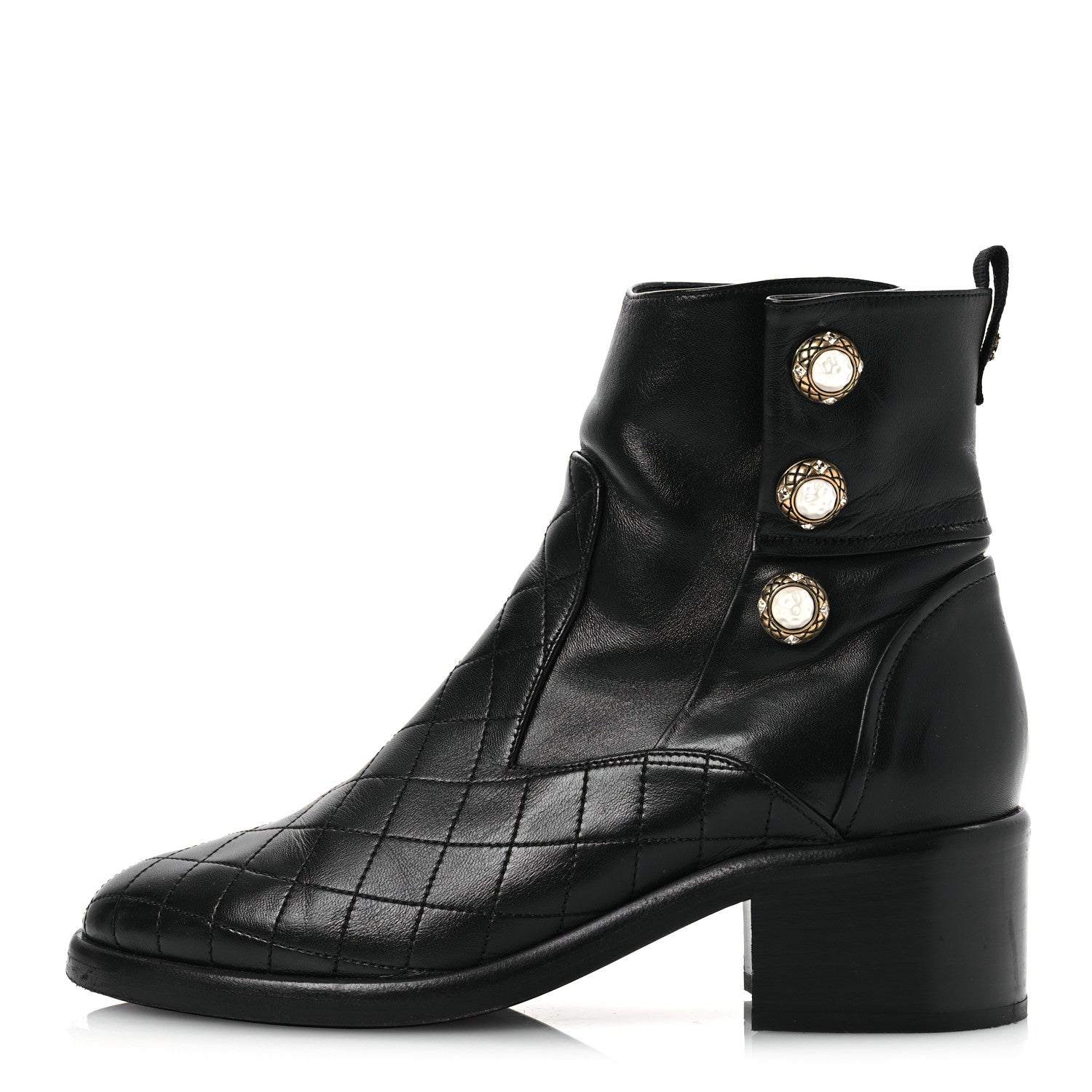 Chanel Lambskin Pearl Short Boots 40.5 Black 1 of 12