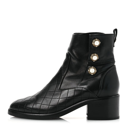 Chanel Lambskin Pearl Short Boots 40.5 Black 1 of 12