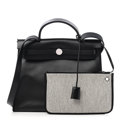 Hermes Toile H Berline Vache Hunter Herbag Zip PM 31 Black Ecru 1 of 10