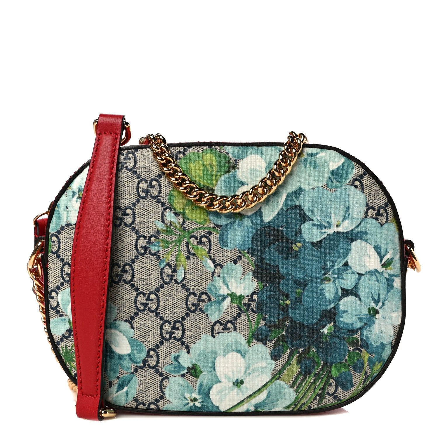 Gucci GG Supreme Monogram Blooms Mini Chain Shoulder Bag Beige Blue Navy Hibiscus Red 1 of 11