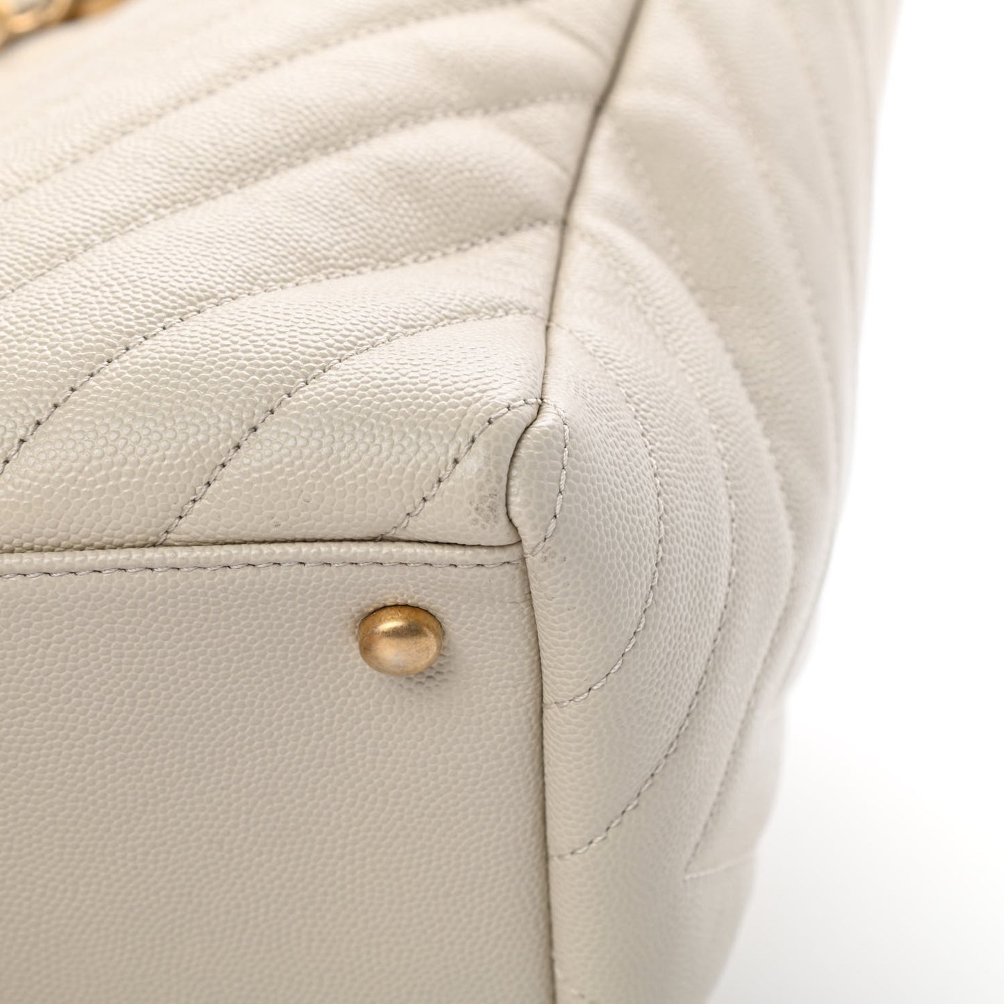 Caviar Chevron Quilted Coco Handle Shopping Tote Ivory