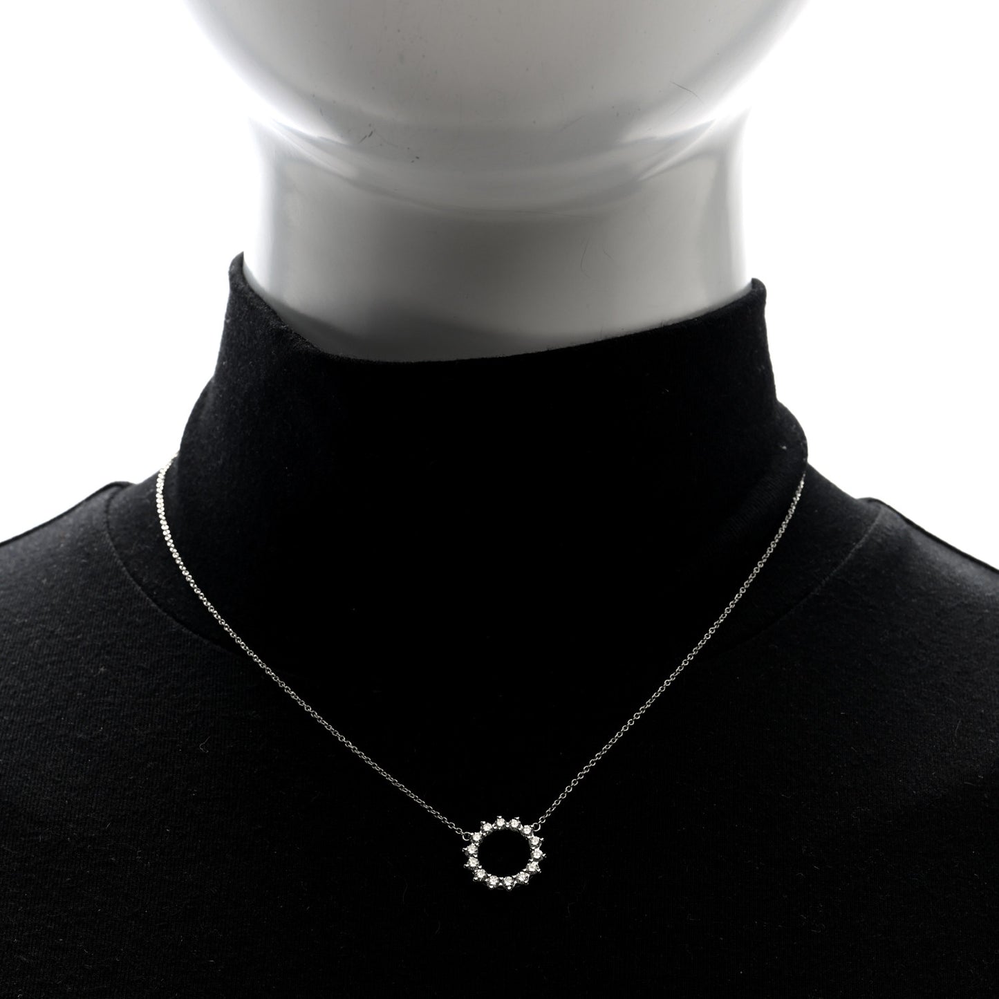 Platinum Diamond Small Open Circle Pendant Necklace