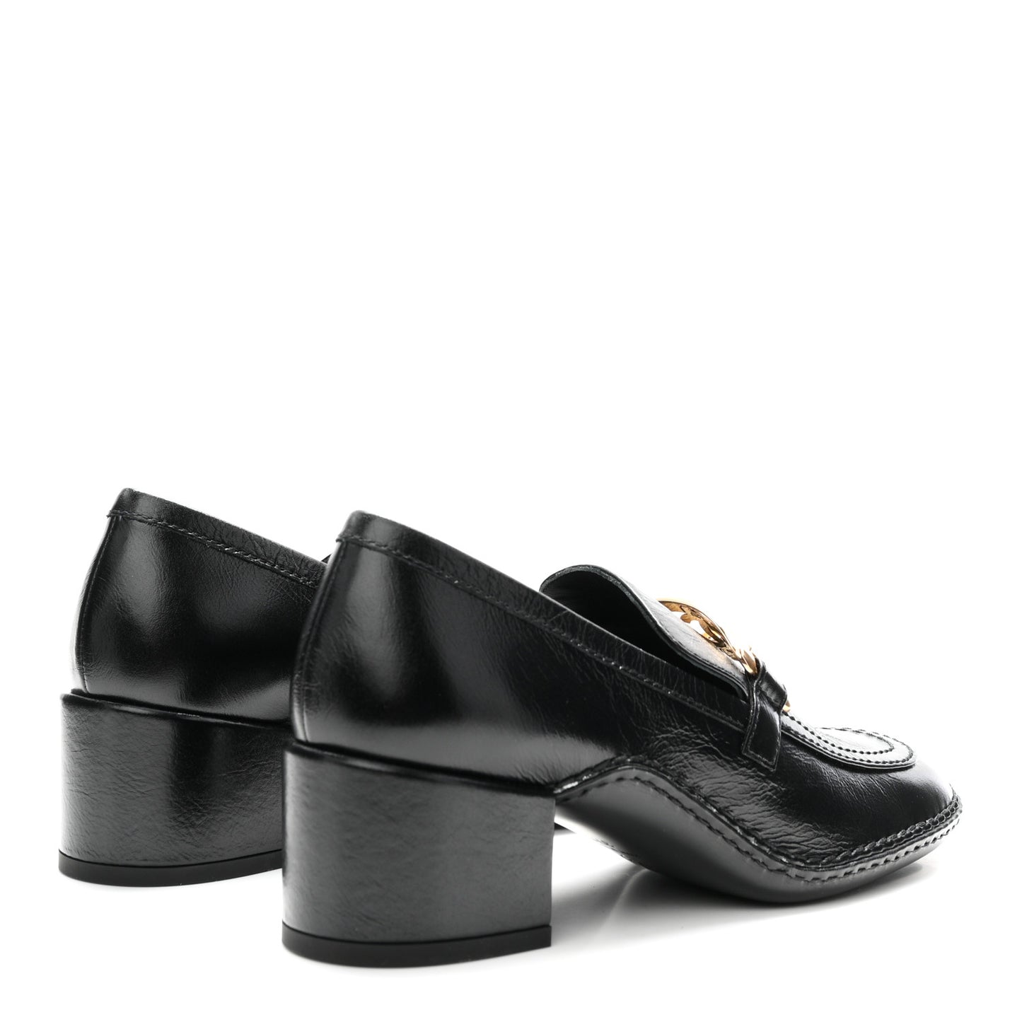 Shiny Calfskin Metal CC Loafers 37 Black