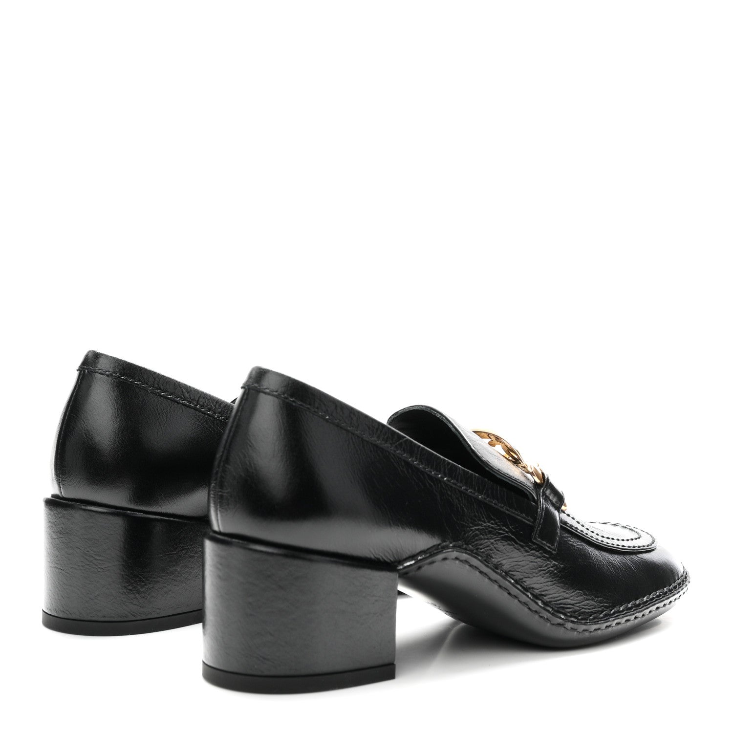 Chanel Shiny Calfskin Metal CC Loafers 37 Black 5 of 9