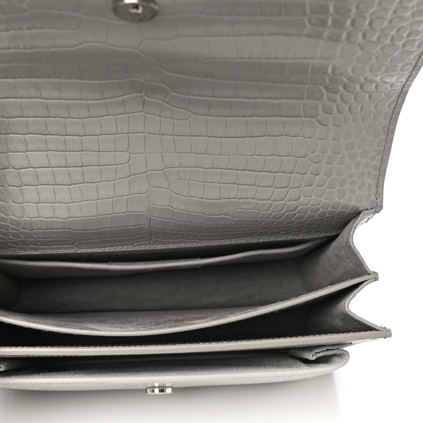 Calfskin Crocodile Embossed Medium Monogram Sunset Gris Perle