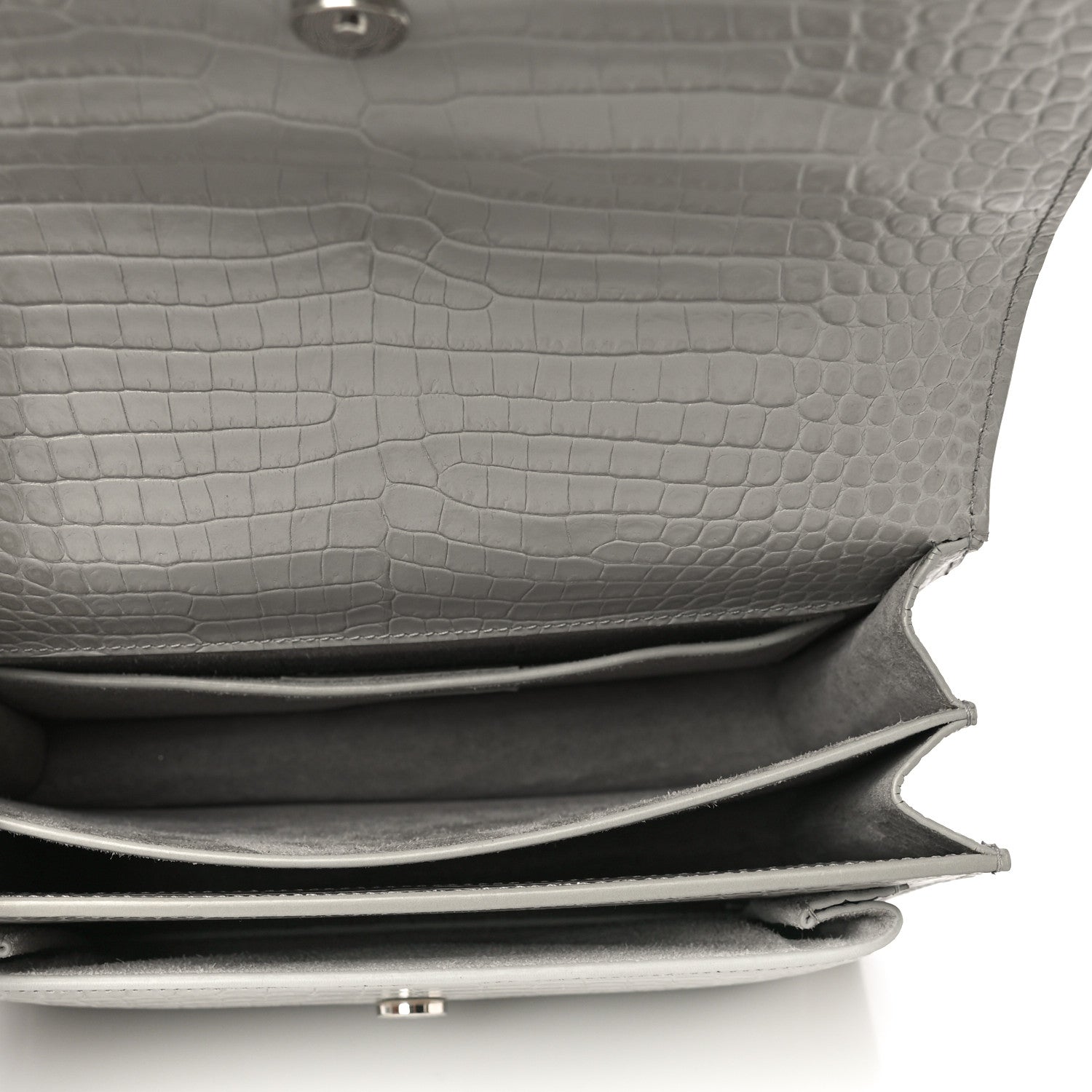 Saint Laurent Calfskin Crocodile Embossed Medium Monogram Sunset Gris Perle 5 of 14