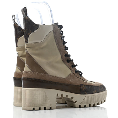 Louis Vuitton Suede Calfskin Monogram Laureate Platform Desert Boots 37 Beige 3 of 4